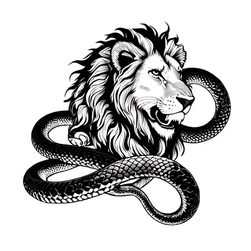 A Snake Wrapping Around A Lion