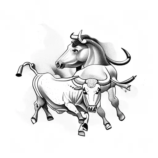 Horse Fighting A Bull