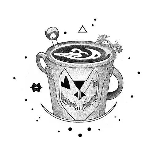 A Coffee Cup With Geek Culture Symbols And Characters