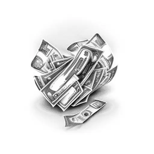 A Knife Stuck In A Pile Of Money Bills