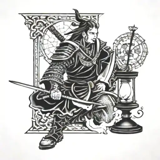 Samurai Kneel Inside The Hourglass