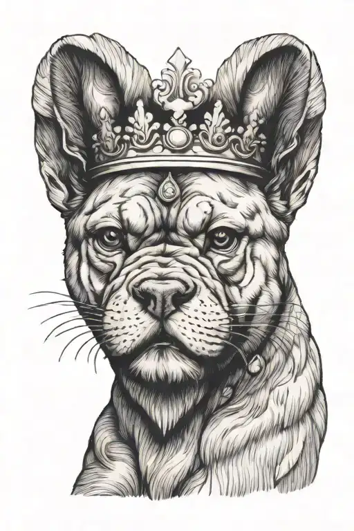 Lion With A Crown On The Head With A French Bulldog