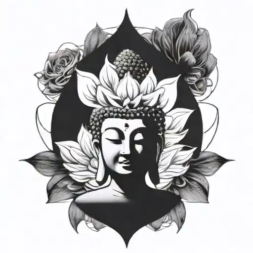 An Abstract Interpretation Of Buddha's Face Emerging From A Lotus Flower