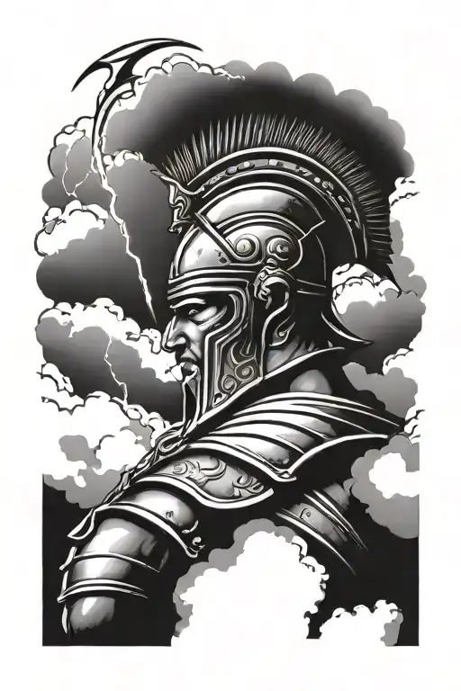 Achilles Wearing Helmet With Clouds And Lightning In Greece