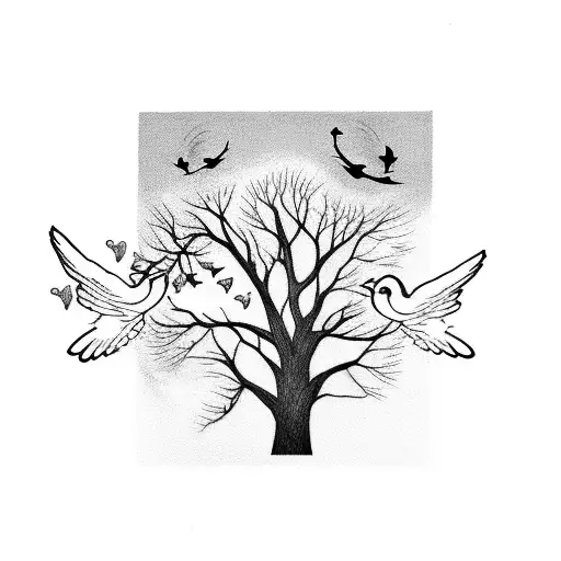 A Couple Of Birds Next To Their Baby Bird In A Tree Watching How 2 Baby Birds Fly