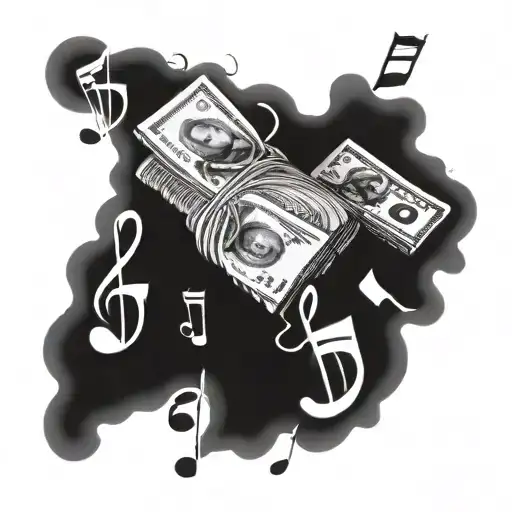 A Stack Of Money With Musical Notes Floating Around It