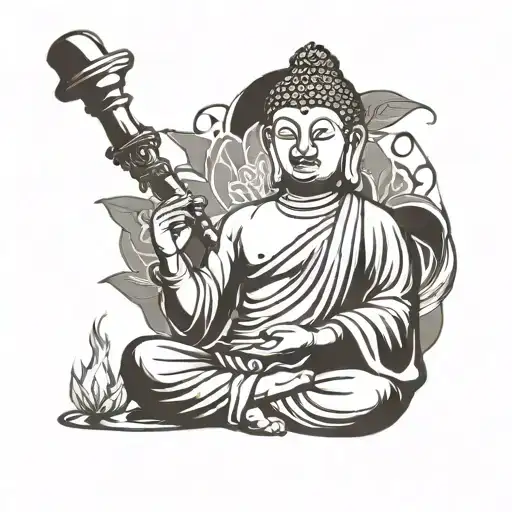 Buddha Holding A Lotus Hookah Pipe With Intricate Patterns