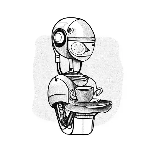 A Futuristic Robot Girl Enjoying A Cup Of Coffee