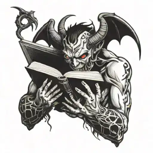 Demon Holding Open Book Surrounded