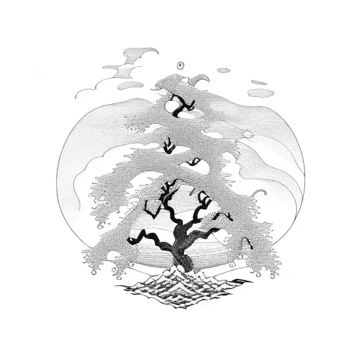 A Willow Tree With A Sea Wave