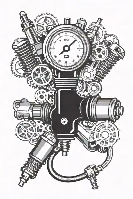 Car Spark Plug Turbine Engine And Rev Counter
