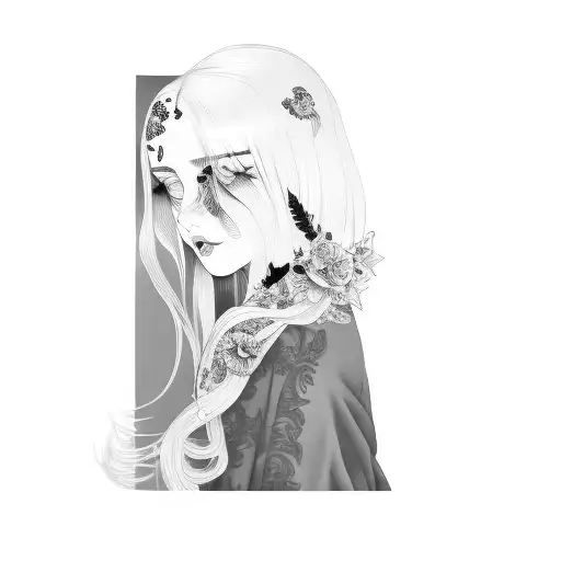 A Beautiful Girl With Long Hair In Victorian Style And Pale Eyes As If She Were Like A Ghost