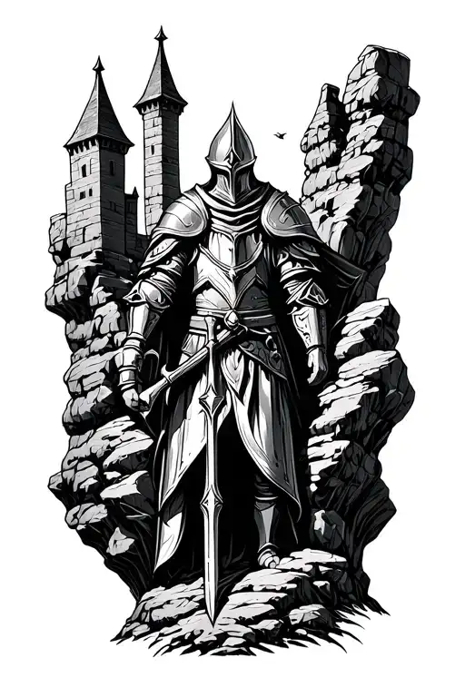 Knight On The Whole Hand On The Way To The Castle In The Rocks