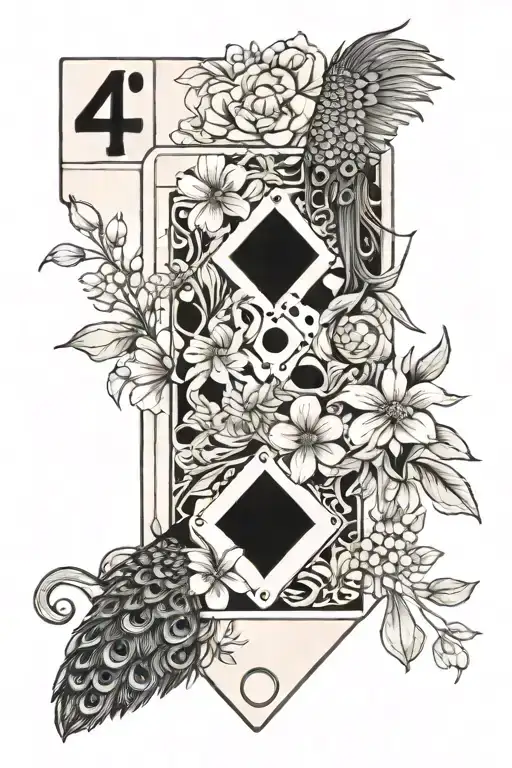 Dominos With The Number 4 And A Peacock And Flowers