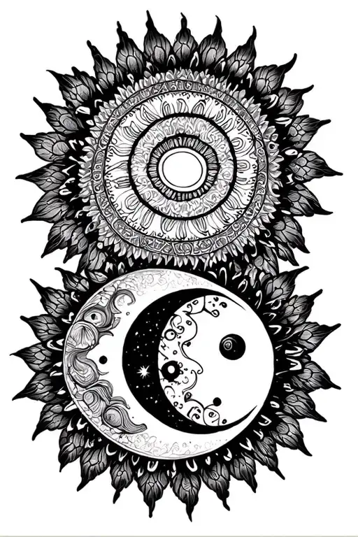 Sun And Moon Together With Surrounding Mandala