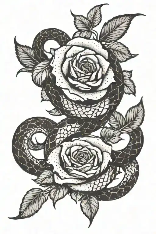 Snake Wrapping Around A Rose Vine