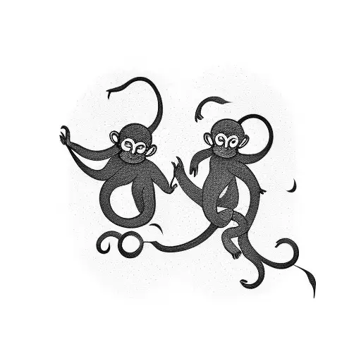 A Minimalist Two Monkey Silhouette Swinging From A Branch