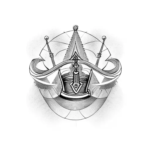 Engineer's Blueprint Of A Pharaoh's Crown With Dotwork Shading