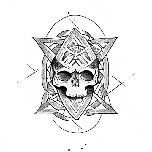 Skull With Viking Runes Inside A Triangle