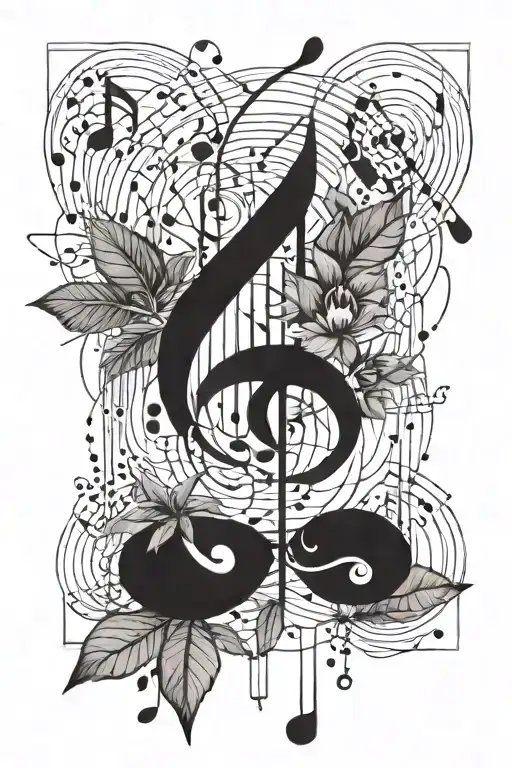 A Geometric Design Incorporating Musical Notes And Plant Elements