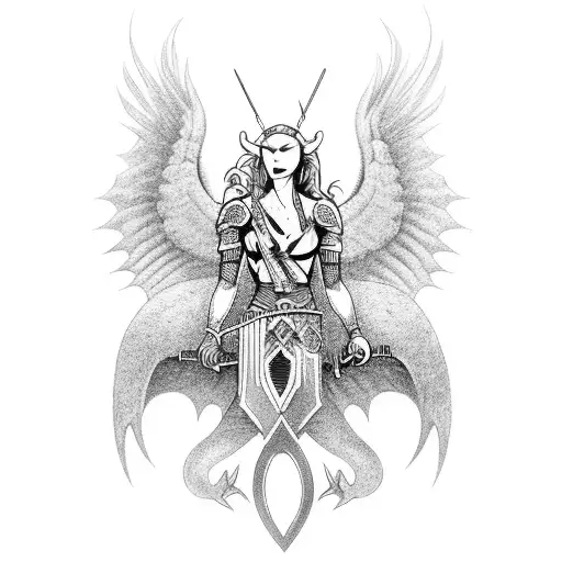 Valkyrie Riding A Fierce Dragon