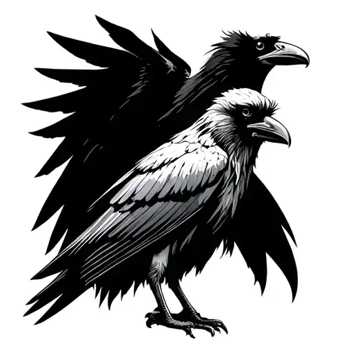 A Raven Standing Before A Vulture Silhouette