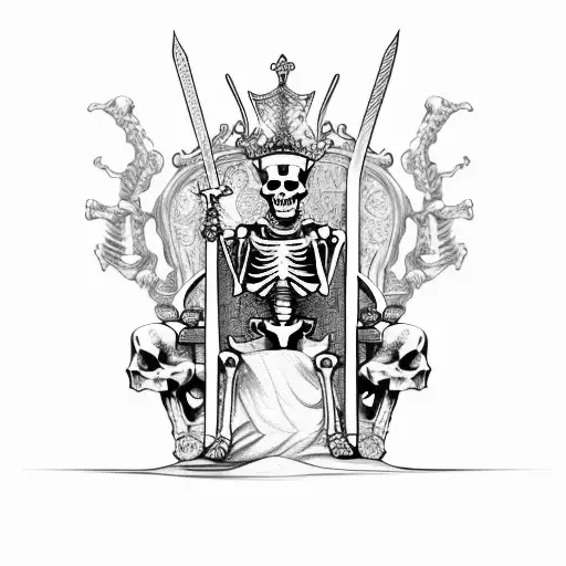 Skeleton King Sitting On Throne Holding A Sword In The Foreground