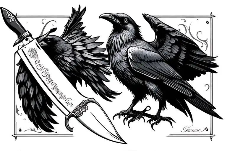 Chef Knife With A Raven On The Blade