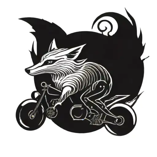 A Biomechanical Fox Riding A Futuristic Bike