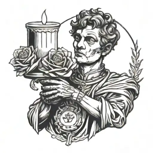 Imperor Augustus Holding A Candle In A Hand And A Rose In Another