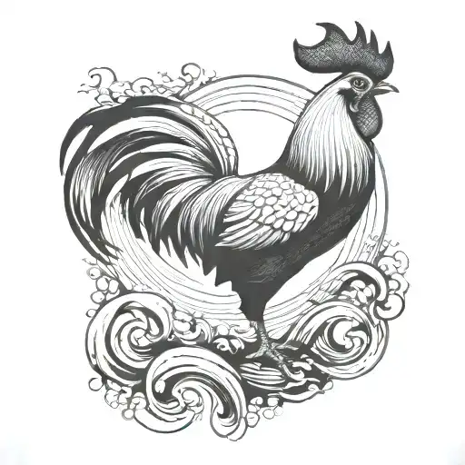 Rooster With Waves In Backround