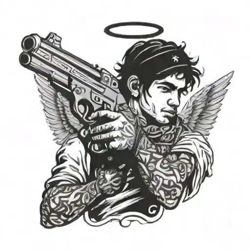 Angel With A Bandana Over The Mouth And A Gun In His Hand