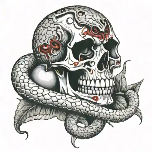 A Snake Wraps Around A Skull Bites An Apple With Blood