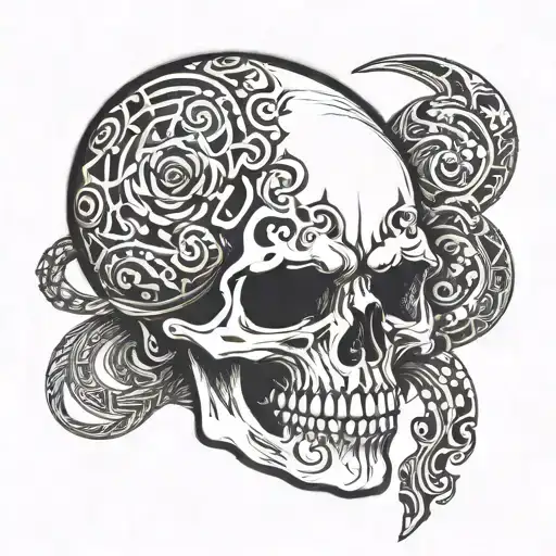 Skull Pulling Mask Off Itself Horror Punk Tribal