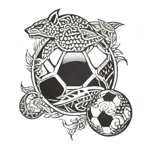 A Tribal-inspired Tattoo Featuring A Football Surrounded By Animal Motifs