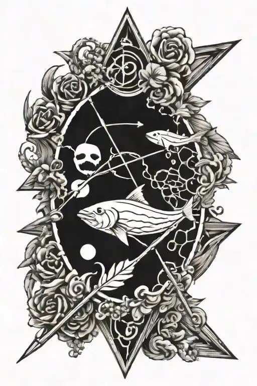 Design Of Symbols Of Immortality And Sea Being Cut Of By An Arrow