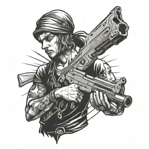 Angle With A Bandana And Hold A Gun