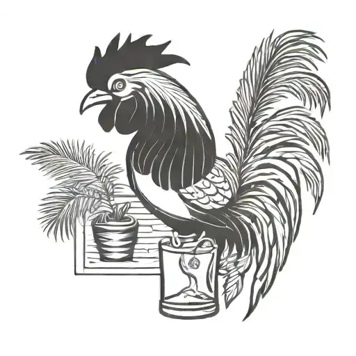 Rooster Holding Drink With Palm Tree As A Straw