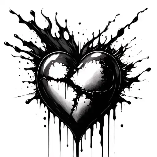 Abstract Broken Bloody Heart Only Black