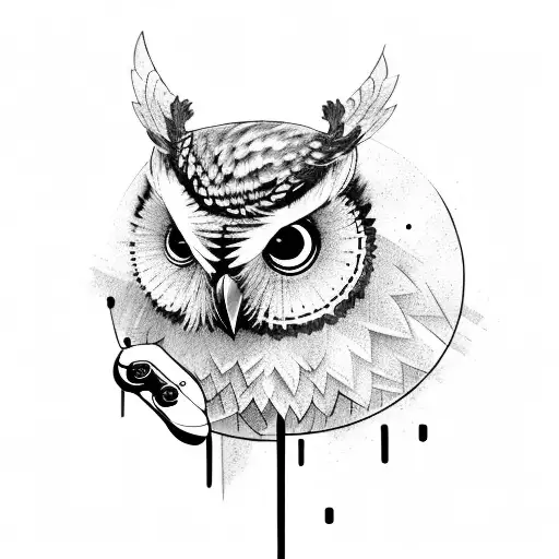 A Warrior Owl With A Gaming Sword And A Gaming Controller As Its Wings