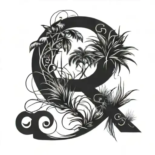 Letter G With Grass Tree And Sport Elements