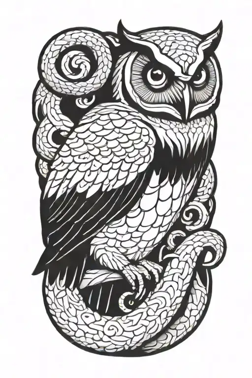 Owl Clutching A Snake Intertwined