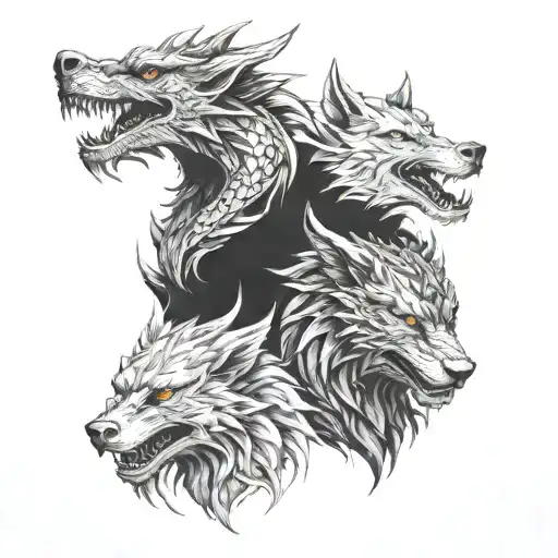 Dragon And A Wolf Face