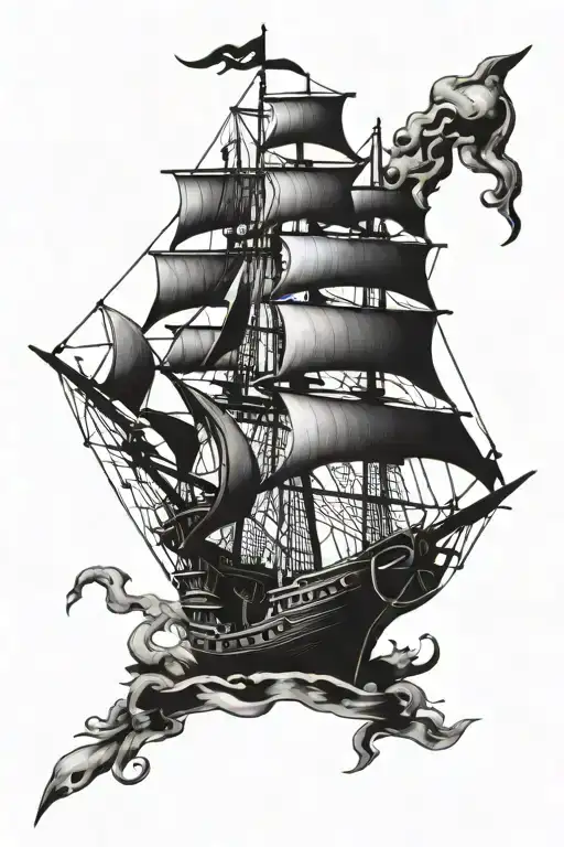 Pirate Ship With Anker Intertwined