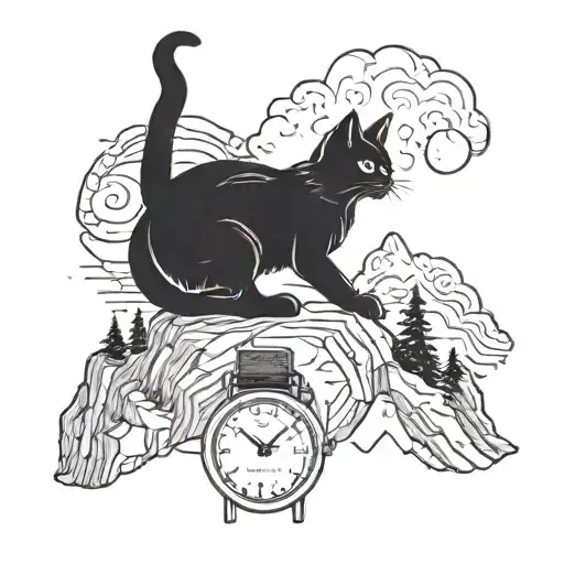 A Cat Sitting On Top Of A Mountain Peak With A Watch Wrapped Around Its Tail