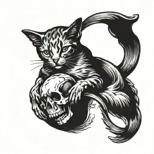 Cat Holding A Skull Made