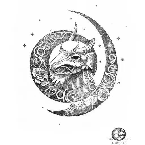 Crescent Moon In A Steampunk Style Incorpirating The Aries And Virgo Zodiac