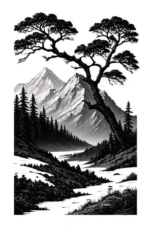 Tree Branches And One Mountain