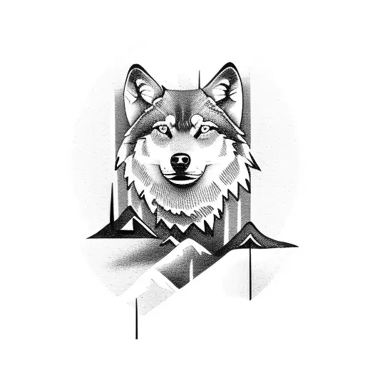 Alaska Mountains Scene With Wolf