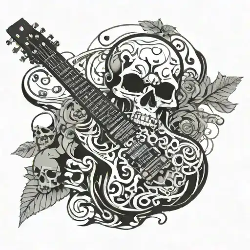 Skull Electric Guitar Whit Notes Around It